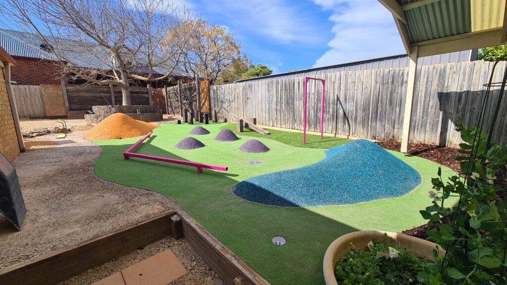 Commercial outdoor play area landscaping with rubber soft-fall, Melbourne west
