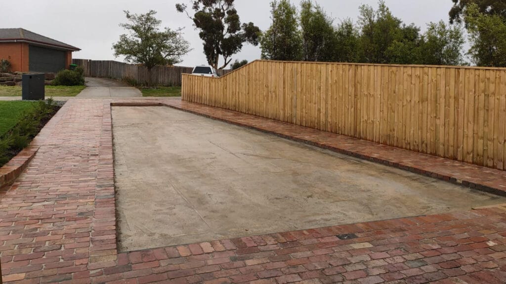Brick paving detail with warm toned pathway, Bacchus Marsh