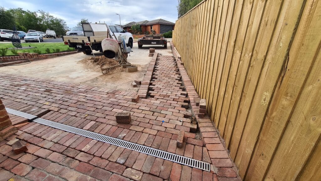 Recycled brick path with garden bed alongside, Bacchus Marsh